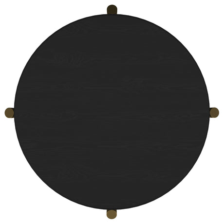 Arini Round Coffee & End Table Sets - Black Ash Top with Woven Rattan Shelf & Aged Brass Legs – view 18