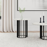 Haven Round Marble Coffee Table & End Table - Genuine White Marble on Black Iron Rod Base – view 2