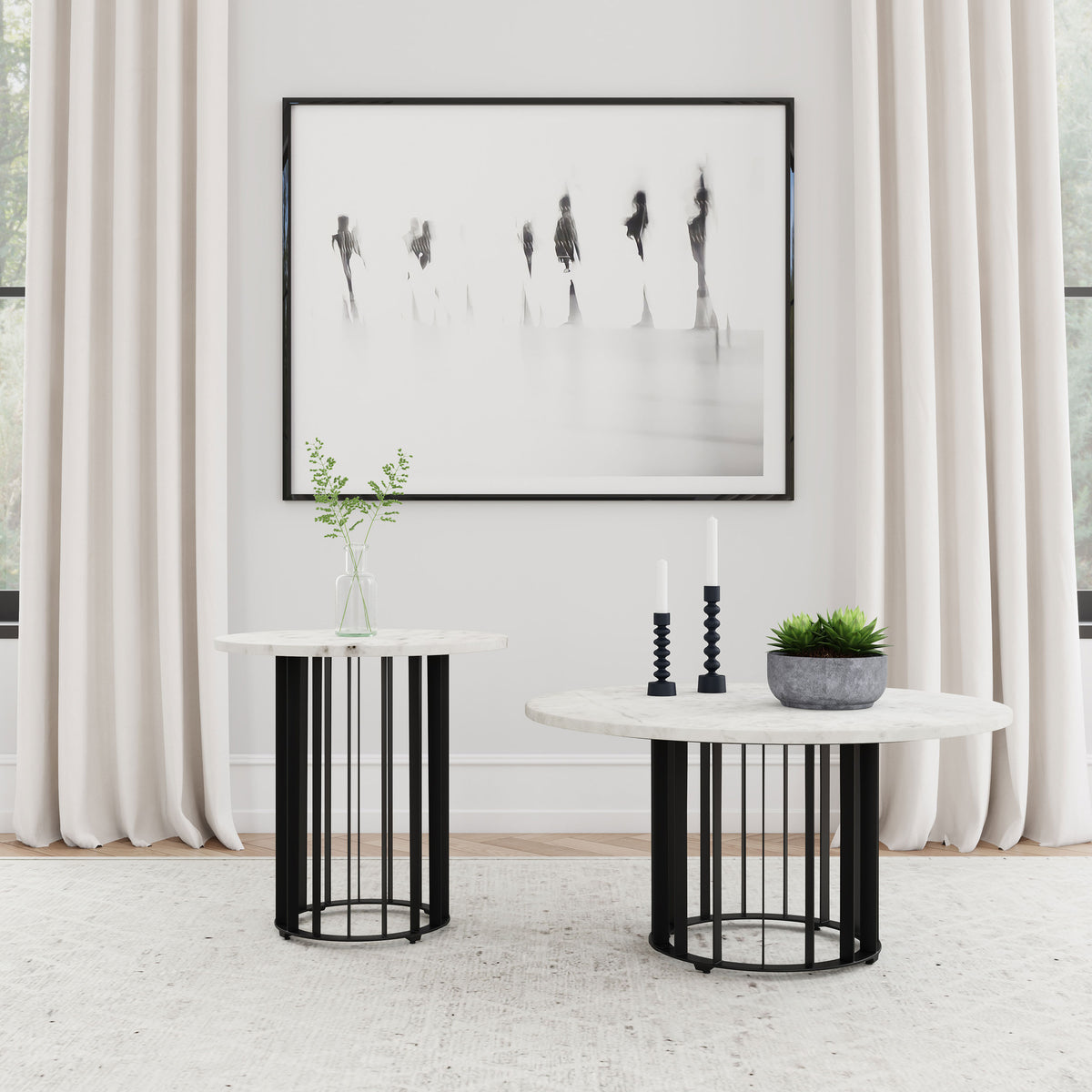 Haven Round Marble Coffee Table & End Table - 2pcs- Coffee Table + End Table
