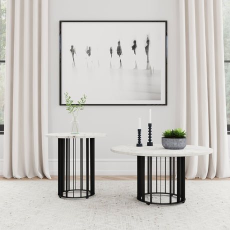 Haven Round Marble Coffee Table & End Table - 2pcs- Coffee Table + End Table