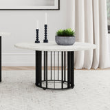 Haven Round Marble Coffee Table & End Table - Genuine White Marble on Black Iron Rod Base – view 1