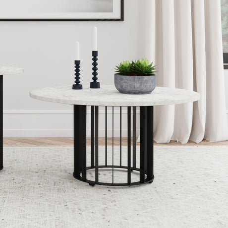 Haven Round Marble Coffee Table & End Table - Genuine White Marble on Black Iron Rod Base – view 1