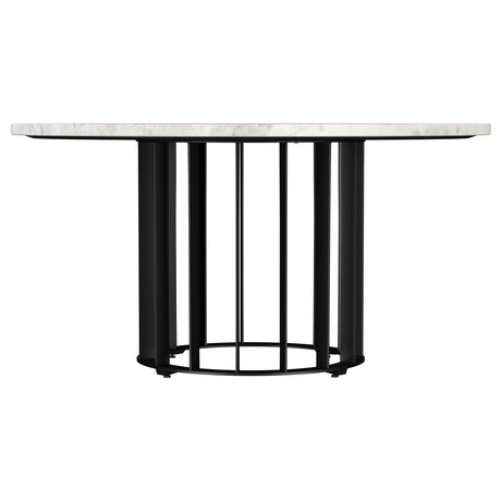 Haven Round Marble Coffee Table & End Table - Genuine White Marble on Black Iron Rod Base – view 7