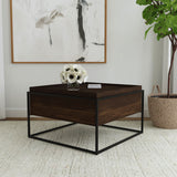 Fulton 30" Square Solid Mango Wood Coffee Table with Hidden Storage - Dark Brown & Black Iron – view 1