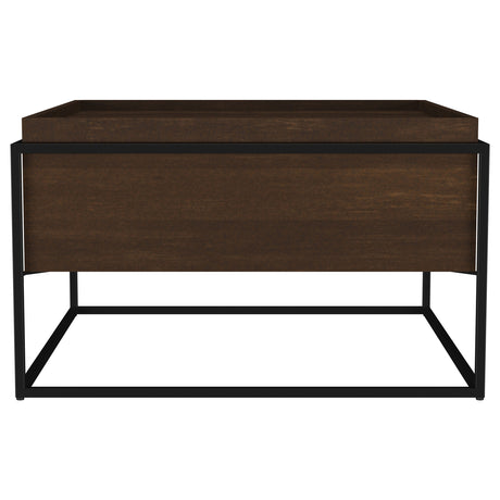Fulton 30" Square Solid Mango Wood Coffee Table with Hidden Storage - Dark Brown & Black Iron – view 3