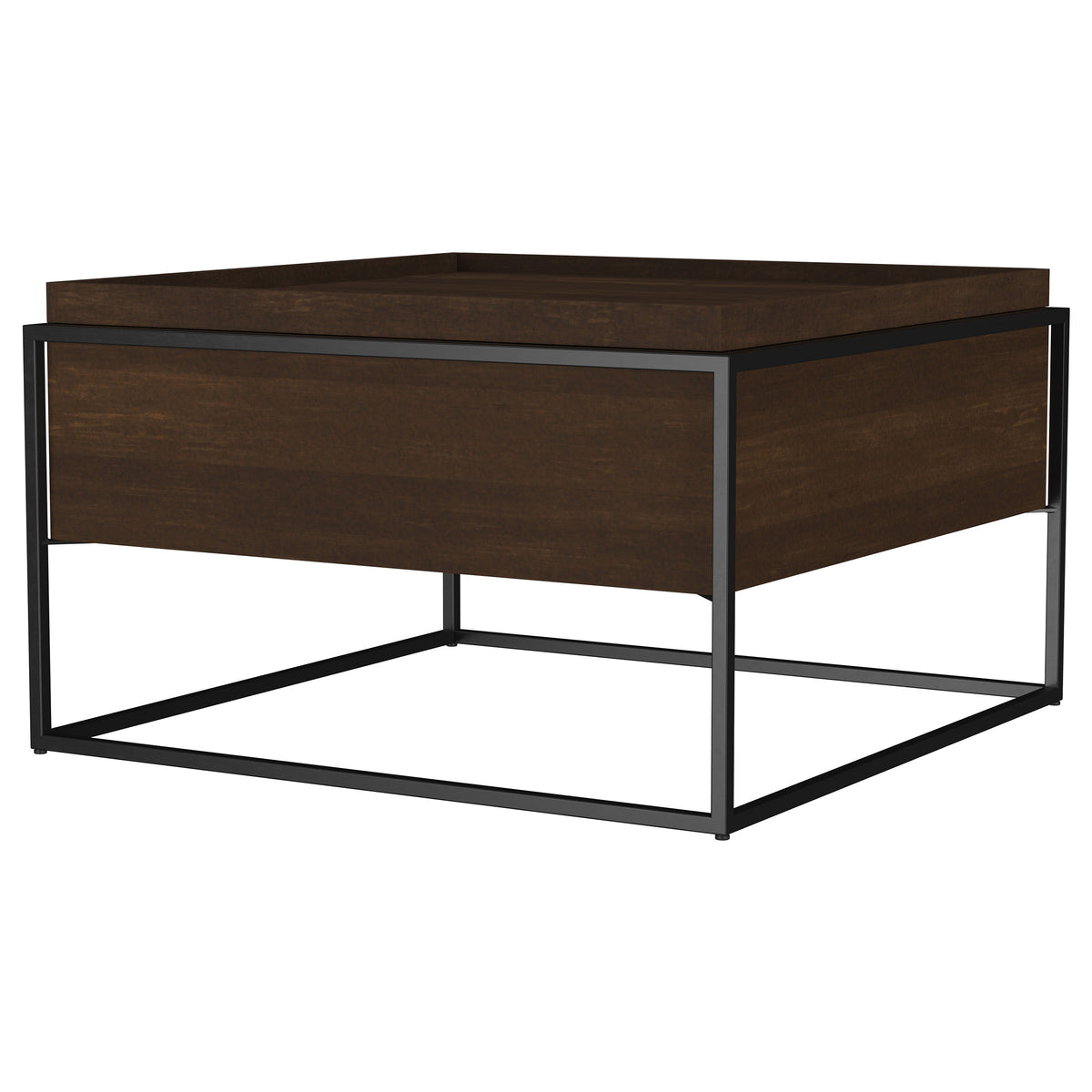 Fulton 30" Square Solid Mango Wood Coffee Table with Hidden Storage - Dark Brown & Black Iron – view 4
