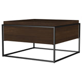 Fulton 30" Square Solid Mango Wood Coffee Table with Hidden Storage - Dark Brown & Black Iron – view 4