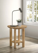 Ottowa Round Coffee Table & End Table - Light Oak with Cylindrical Legs & Lower Shelf – view 2