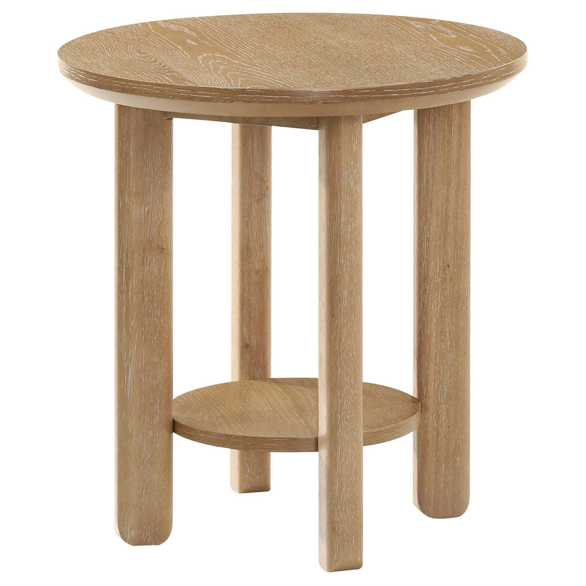 Ottowa Round Coffee Table & End Table - Light Oak with Cylindrical Legs & Lower Shelf – view 16