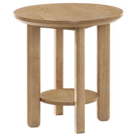 Ottowa Round Coffee Table & End Table - Light Oak with Cylindrical Legs & Lower Shelf – view 16