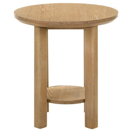 Ottowa Round Coffee Table & End Table - Light Oak with Cylindrical Legs & Lower Shelf – view 17
