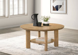 Ottowa Round Coffee Table & End Table - Light Oak with Cylindrical Legs & Lower Shelf – view 1