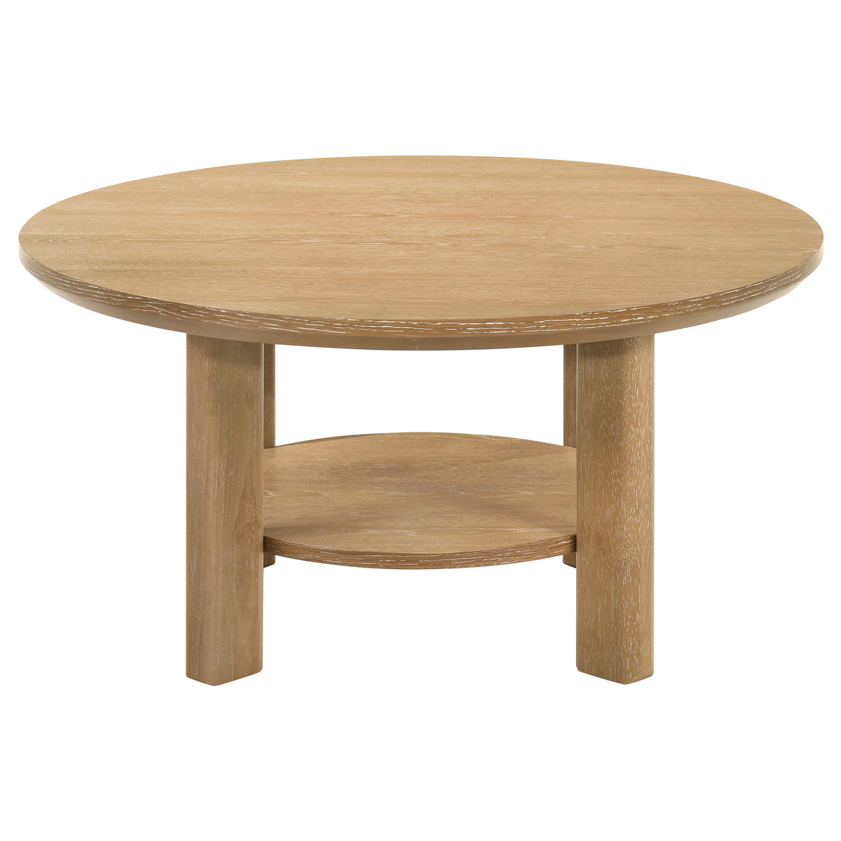 Ottowa Round Coffee Table & End Table - Light Oak with Cylindrical Legs & Lower Shelf – view 7