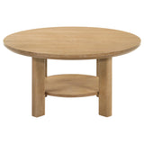 Ottowa Round Coffee Table & End Table - Light Oak with Cylindrical Legs & Lower Shelf – view 7