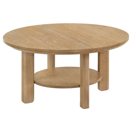 Ottowa Round Coffee Table & End Table - Light Oak with Cylindrical Legs & Lower Shelf – view 8