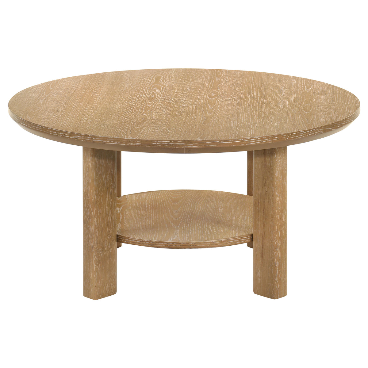 Ottowa Round Coffee Table & End Table - Light Oak with Cylindrical Legs & Lower Shelf – view 9