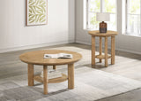 Ottowa Round Coffee Table & End Table - Light Oak with Cylindrical Legs & Lower Shelf – view 14