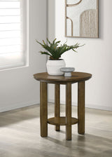 Ottowa Round Wood Coffee Table, End Table & Sets - Sculpted Cylinder Legs with Shelf in Brown Oak – view 14