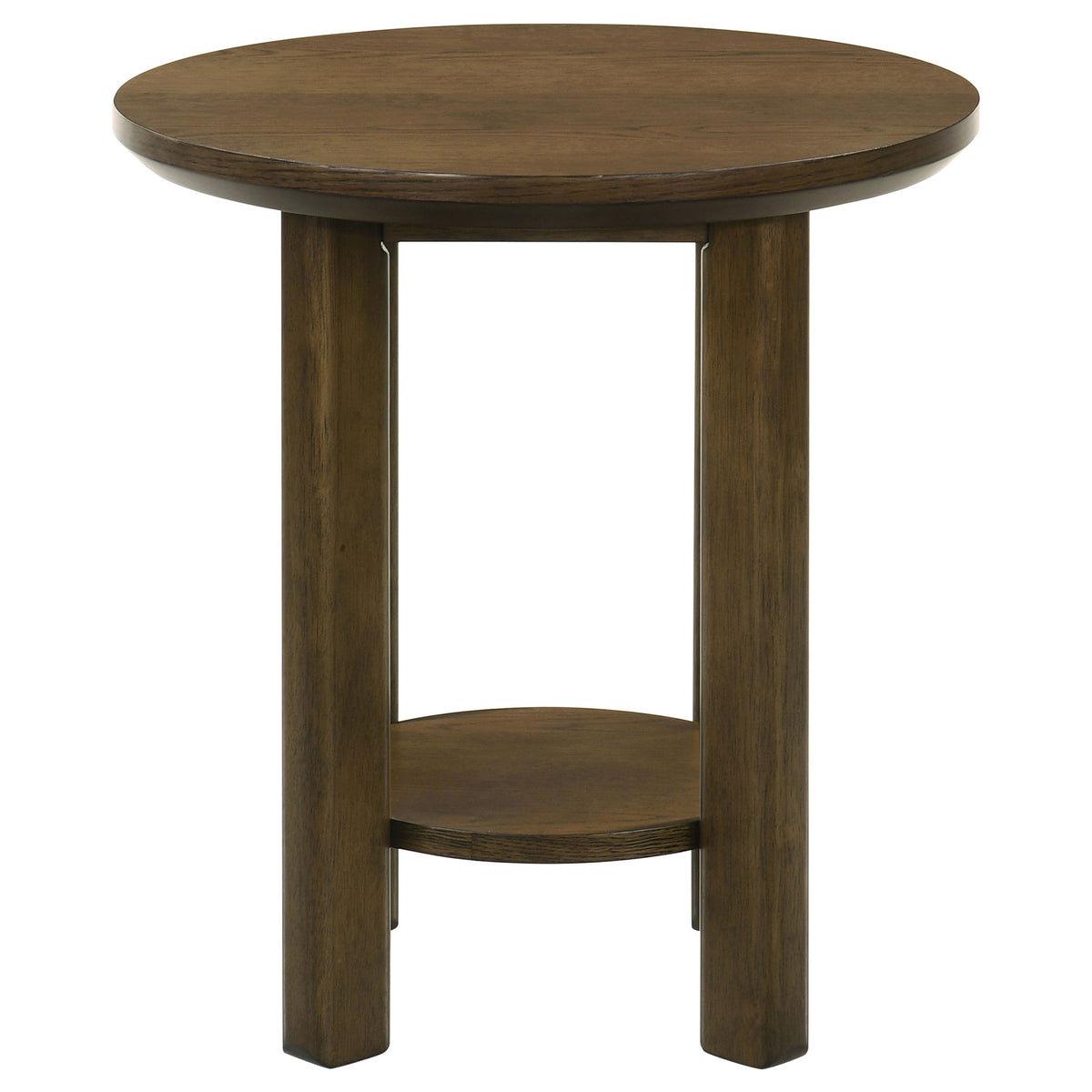 Ottowa Round Wood Coffee Table, End Table & Sets - Sculpted Cylinder Legs with Shelf in Brown Oak – view 15