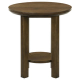 Ottowa Round Wood Coffee Table, End Table & Sets - Sculpted Cylinder Legs with Shelf in Brown Oak – view 15