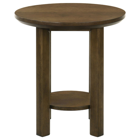 Ottowa Round Wood Coffee Table, End Table & Sets - Sculpted Cylinder Legs with Shelf in Brown Oak – view 15