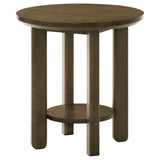 Ottowa Round Wood Coffee Table, End Table & Sets - Sculpted Cylinder Legs with Shelf in Brown Oak – view 16