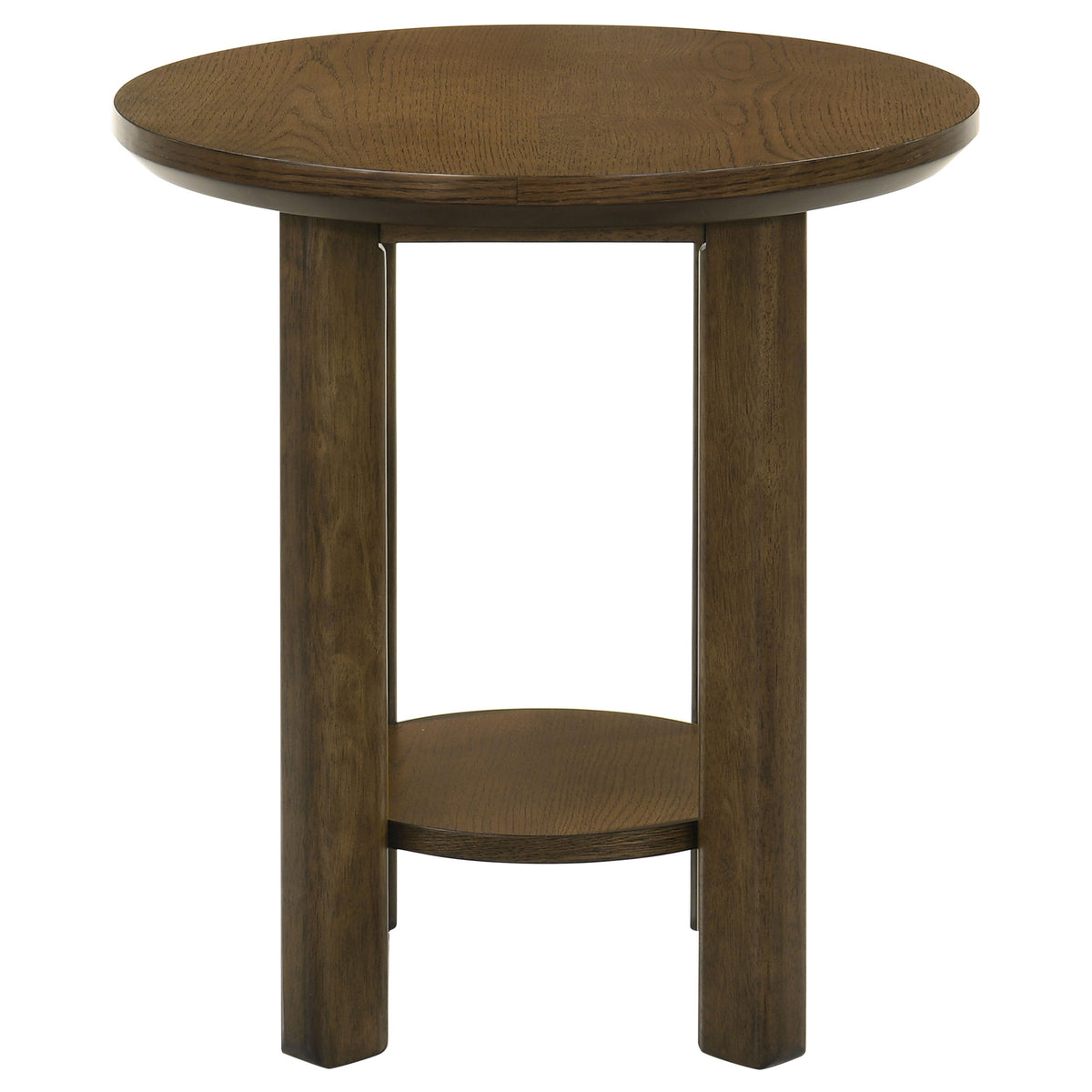 Ottowa Round Wood Coffee Table, End Table & Sets - Sculpted Cylinder Legs with Shelf in Brown Oak – view 17