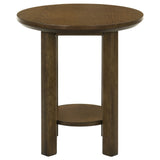 Ottowa Round Wood Coffee Table, End Table & Sets - Sculpted Cylinder Legs with Shelf in Brown Oak – view 17