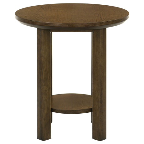 Ottowa Round Wood Coffee Table, End Table & Sets - Sculpted Cylinder Legs with Shelf in Brown Oak – view 17