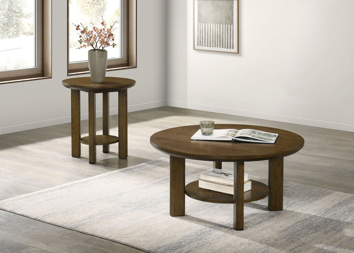 Ottowa Round Wood Coffee Table, End Table & Sets - 2pcs- Coffee Table + End Table