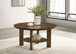 Ottowa Round Wood Coffee Table, End Table & Sets - Sculpted Cylinder Legs with Shelf in Brown Oak – view 1