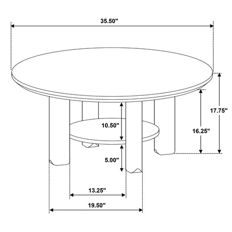 Ottowa Round Wood Coffee Table, End Table & Sets - Sculpted Cylinder Legs with Shelf in Brown Oak – view 12