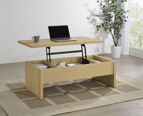 Canoga Lift-Top Coffee Table & End Table Sets - Light Oak with Hidden Storage & U-Shaped End Table – view 1