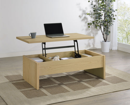 Canoga Lift-Top Coffee Table & End Table Sets - Light Oak with Hidden Storage & U-Shaped End Table