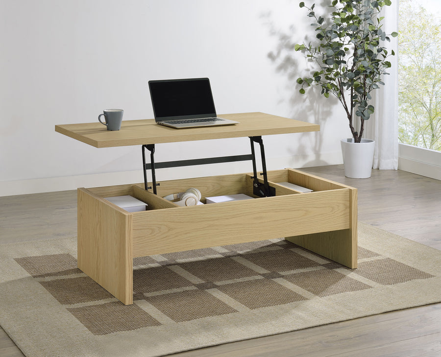 Canoga Lift-Top Coffee Table & End Table Sets - Light Oak with Hidden Storage & U-Shaped End Table