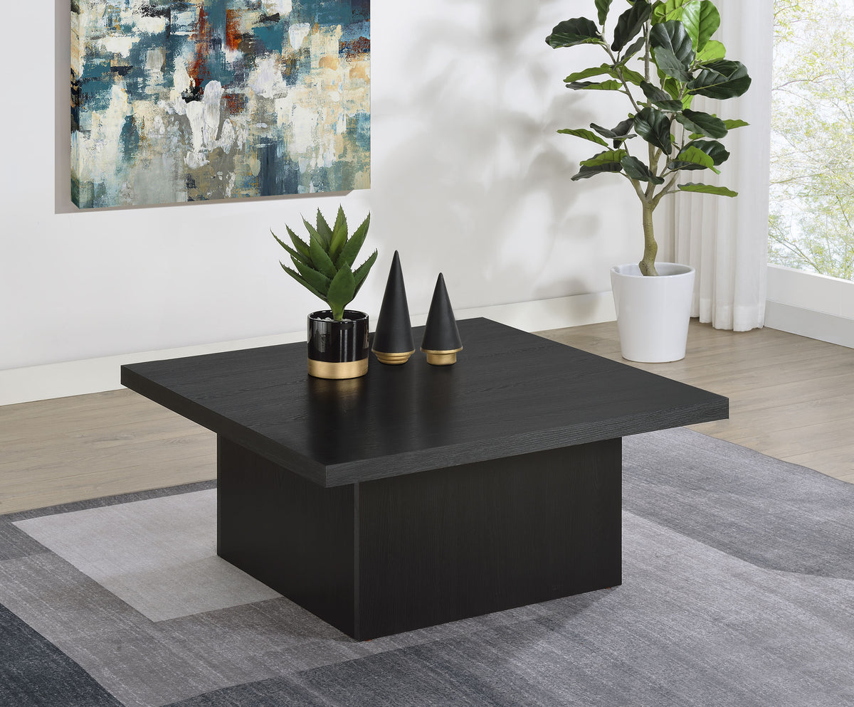 Devar Square Cocktail Coffee Table & End Table Sets - Contemporary Matte Black Wood Grain – view 1