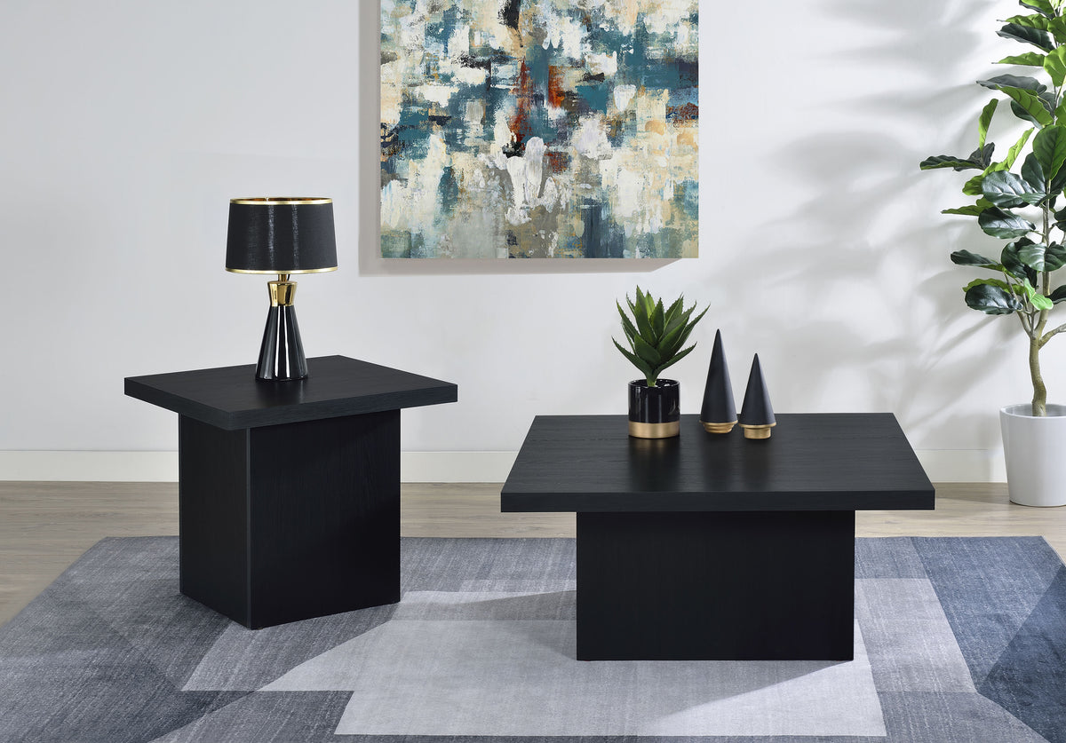 Devar Square Cocktail Coffee Table & End Table Sets - Contemporary Matte Black Wood Grain – view 11