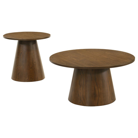 Franklin Round Pedestal Coffee Table & End Table - 2pcs- Coffee Table + End Table