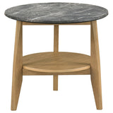 Bradley Round SmartTop Coffee & End Table with Shelf - Mid-Century Grey and Natural Ash – view 13