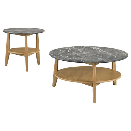 Bradley Round SmartTop Coffee & End Table with Shelf - 2pcs- Coffee Table + End Table