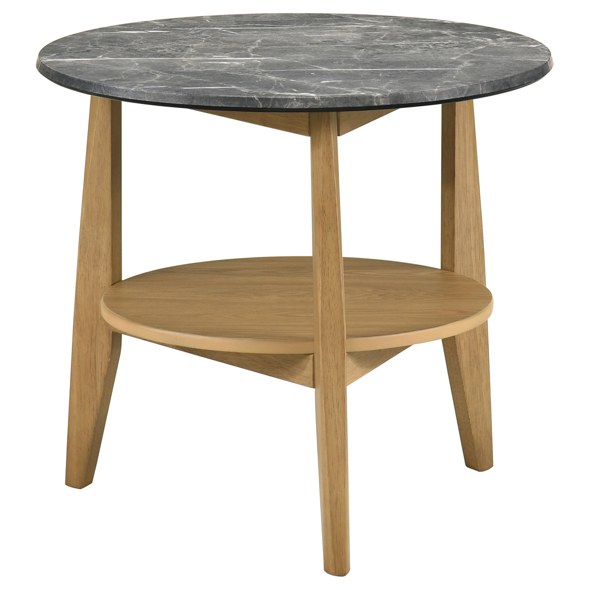 Bradley Round SmartTop Coffee & End Table with Shelf - Mid-Century Grey and Natural Ash – view 19
