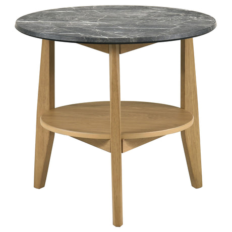 Bradley Round SmartTop Coffee & End Table with Shelf - Mid-Century Grey and Natural Ash – view 20
