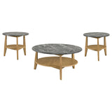 Bradley Round SmartTop Coffee & End Table with Shelf - 3pcs- Coffee Table + 2 End Tables