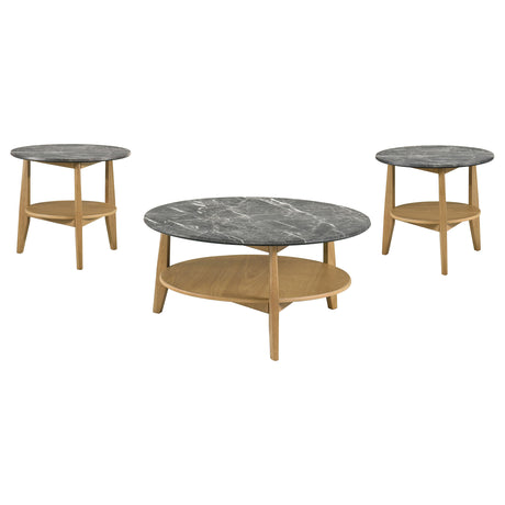 Bradley Round SmartTop Coffee & End Table with Shelf - 3pcs- Coffee Table + 2 End Tables