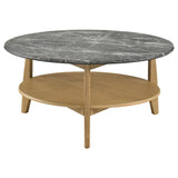 Bradley Round SmartTop Coffee & End Table with Shelf - Mid-Century Grey and Natural Ash – view 5