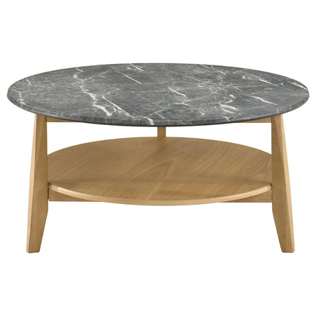 Bradley Round SmartTop Coffee & End Table with Shelf - Mid-Century Grey and Natural Ash – view 6