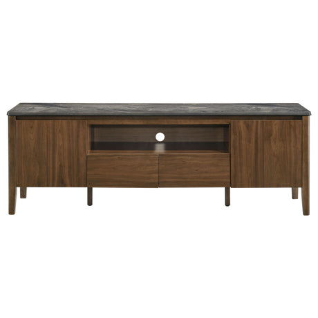 Bradley 63" SmartTop TV Stand with 2 Doors & 2 Drawers - Mid-Century Smokey Grey and Dark Brown – view 2