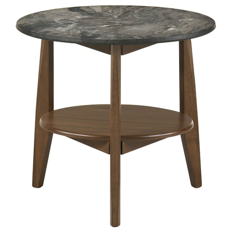 Bradley Round SmartTop Coffee Table & End Table Sets - Mid-Century Smokey Grey with Dark Brown Base – view 12
