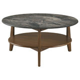 Bradley Round SmartTop Coffee Table & End Table Sets - Mid-Century Smokey Grey with Dark Brown Base – view 5