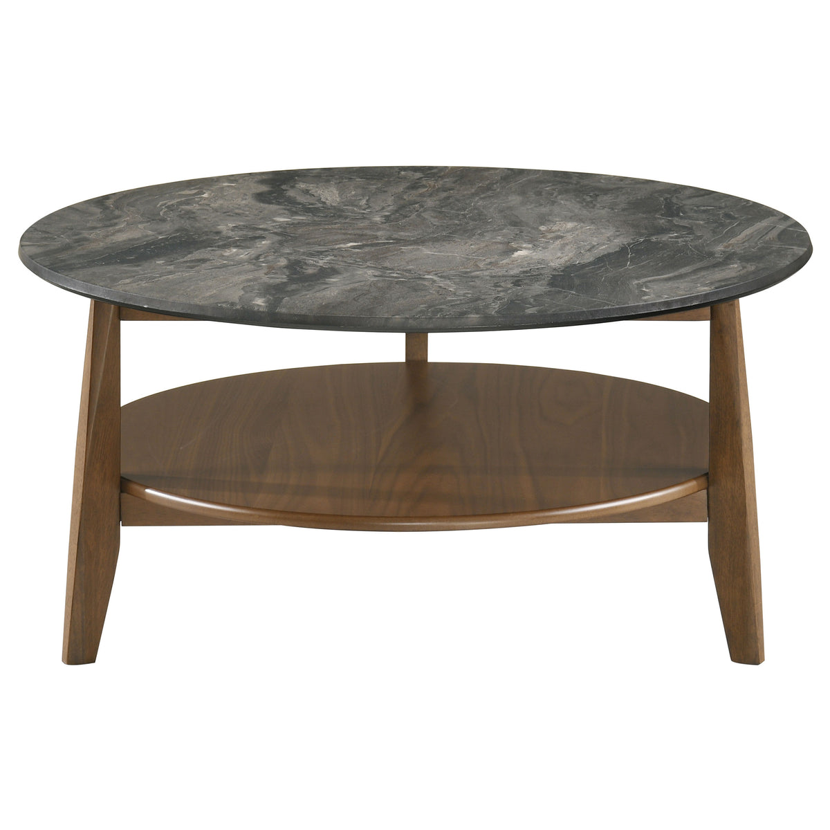 Bradley Round SmartTop Coffee Table & End Table Sets - Mid-Century Smokey Grey with Dark Brown Base – view 6